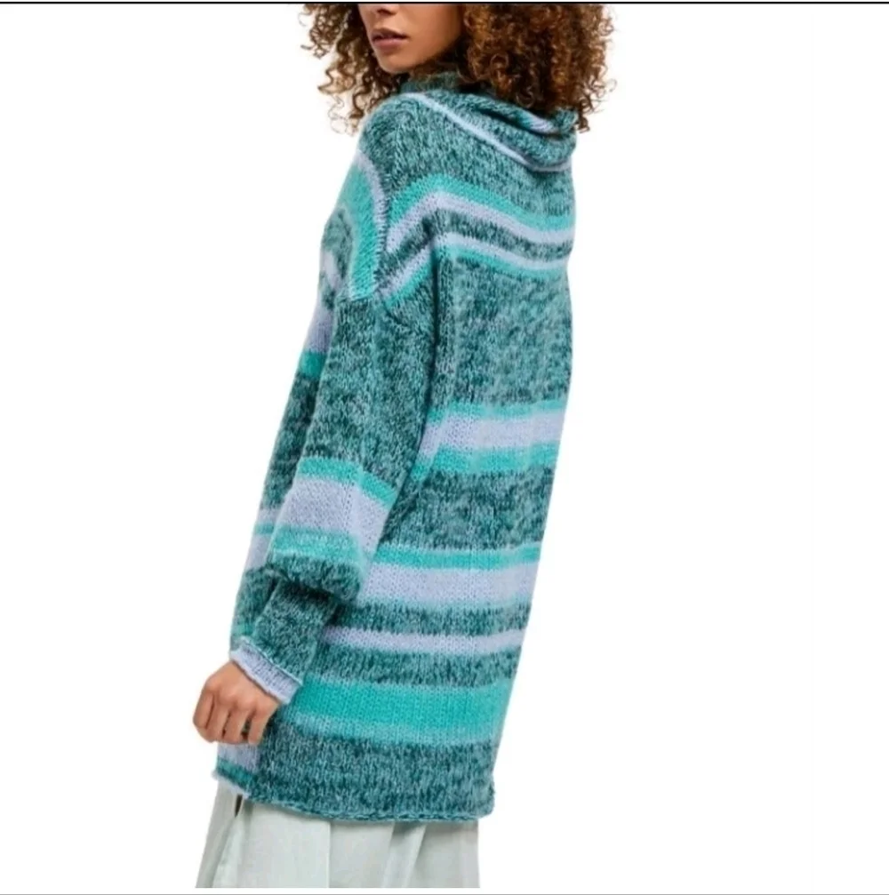 FREE PEOPLE | Candy Stripe Tunic Sweater Waterfalls Blue Wool Alpaca Sz S